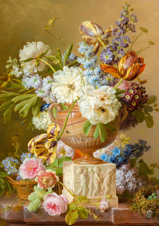 Flowers in an alabaster vase