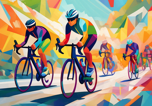 Cyclists wooden jigsaw puzzle.  Artwork  by the Puzzly Company.  A fun cycling puzzle with lots of bicycle and racing themed puzzle pieces.  264 or 130 pieces.  The perfect puzzle for a cyclist. Made in Britain using sustainable materials.