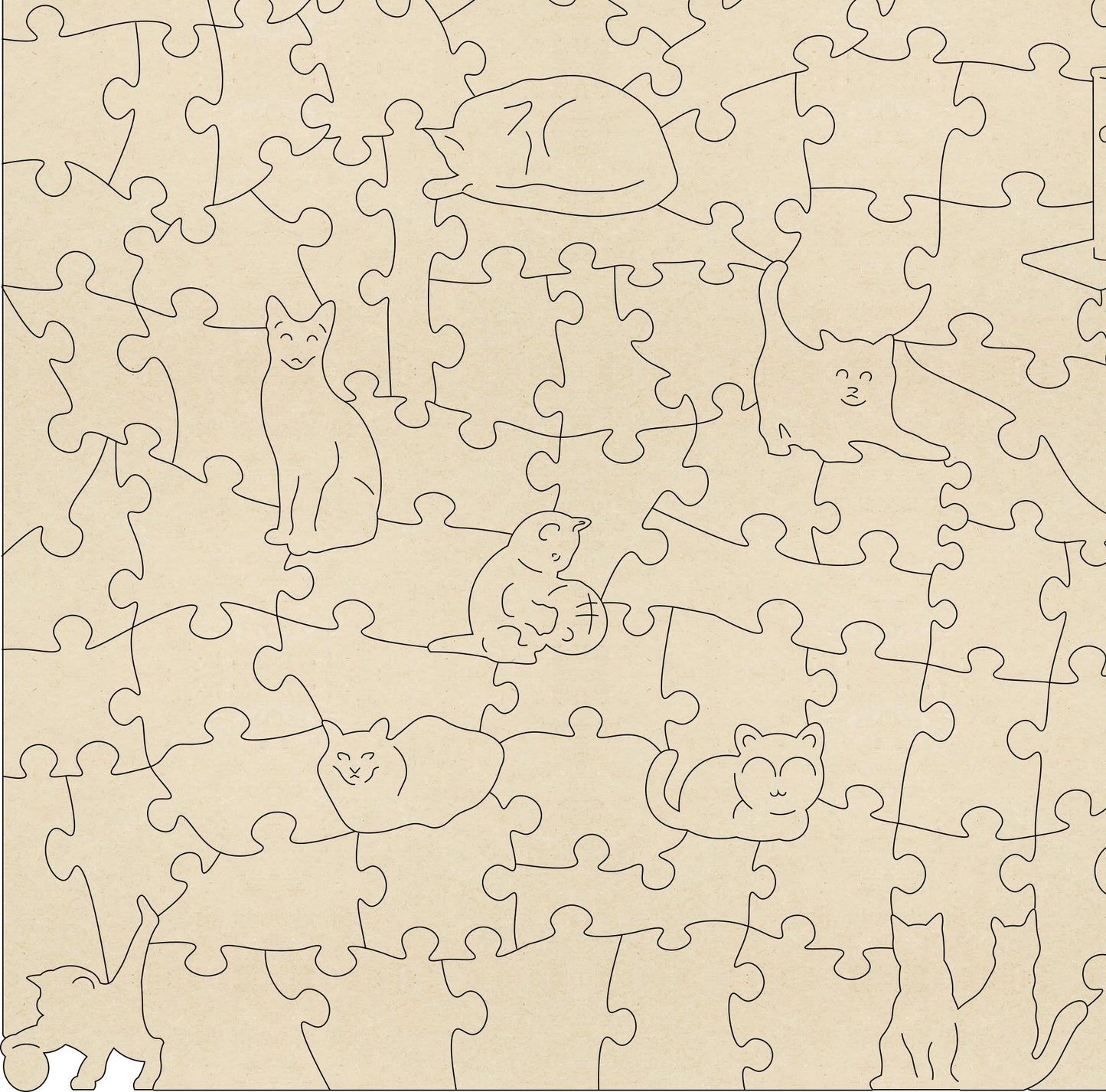The Mad Cat Lady Wooden Jigsaw Puzzle is a fun painting by Lisa Davies that is full of cats. The puzzle has 200 pieces including lots of cat themed puzzle pieces.