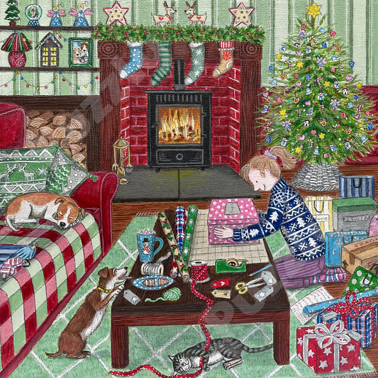 Wrapping the Presents Wooden Jigsaw Puzzle.  Artwork by Lisa Davies.  Full of Christmas themed character pieces.
