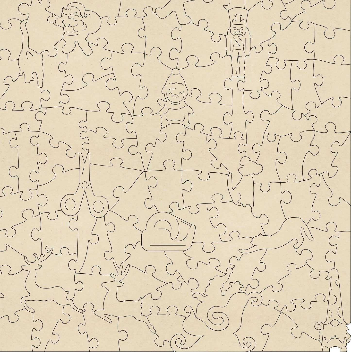 Wrapping the Presents Wooden Jigsaw Puzzle.  Artwork by Lisa Davies.  Full of Christmas themed character pieces.