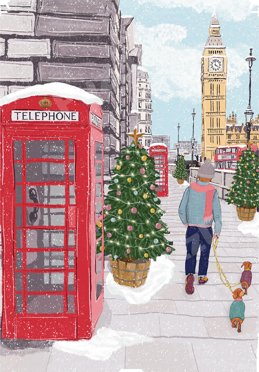 Christmas in London Wooden Jigsaw Puzzle.  250 pieces with irregular and Christmas themed pieces.  Artwork by Erin Frantz.  Made in Britain by The Puzzly Company.