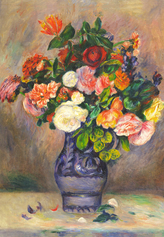 Flowers in a Vase Wooden Jigsaw Puzzle painted by Pierre-Auguste Renoir.  It is a wonderful  fine art puzzle that comes with traditional and whimsical jigsaw pieces. Made in Britain.