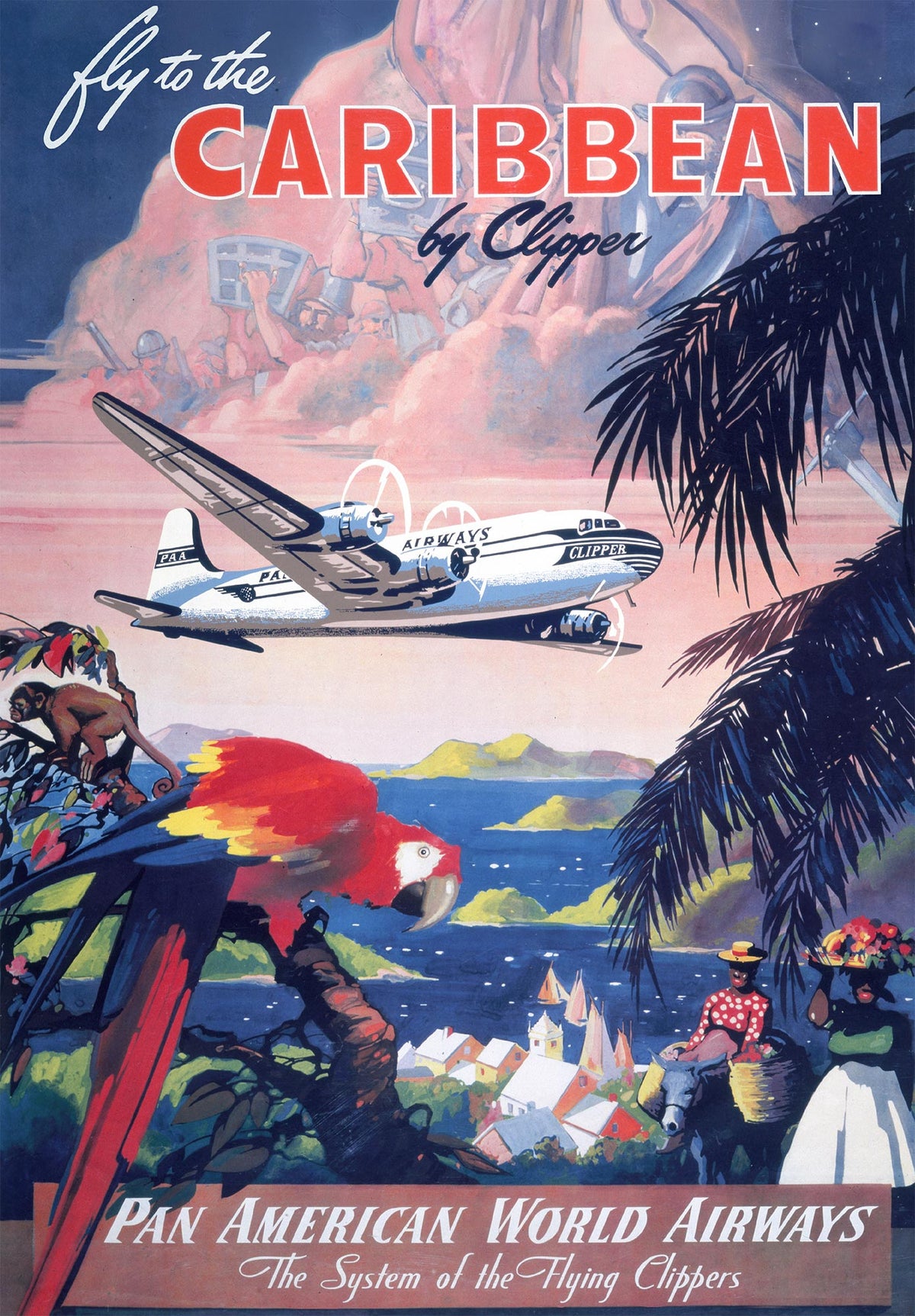 Fly to the Caribbean wooden jigsaw puzzle.  A fun puzzle of a vintage travel poster.  280 pieces including irregular and whimsical pieces.  Made in Britain by The Puzzly Company