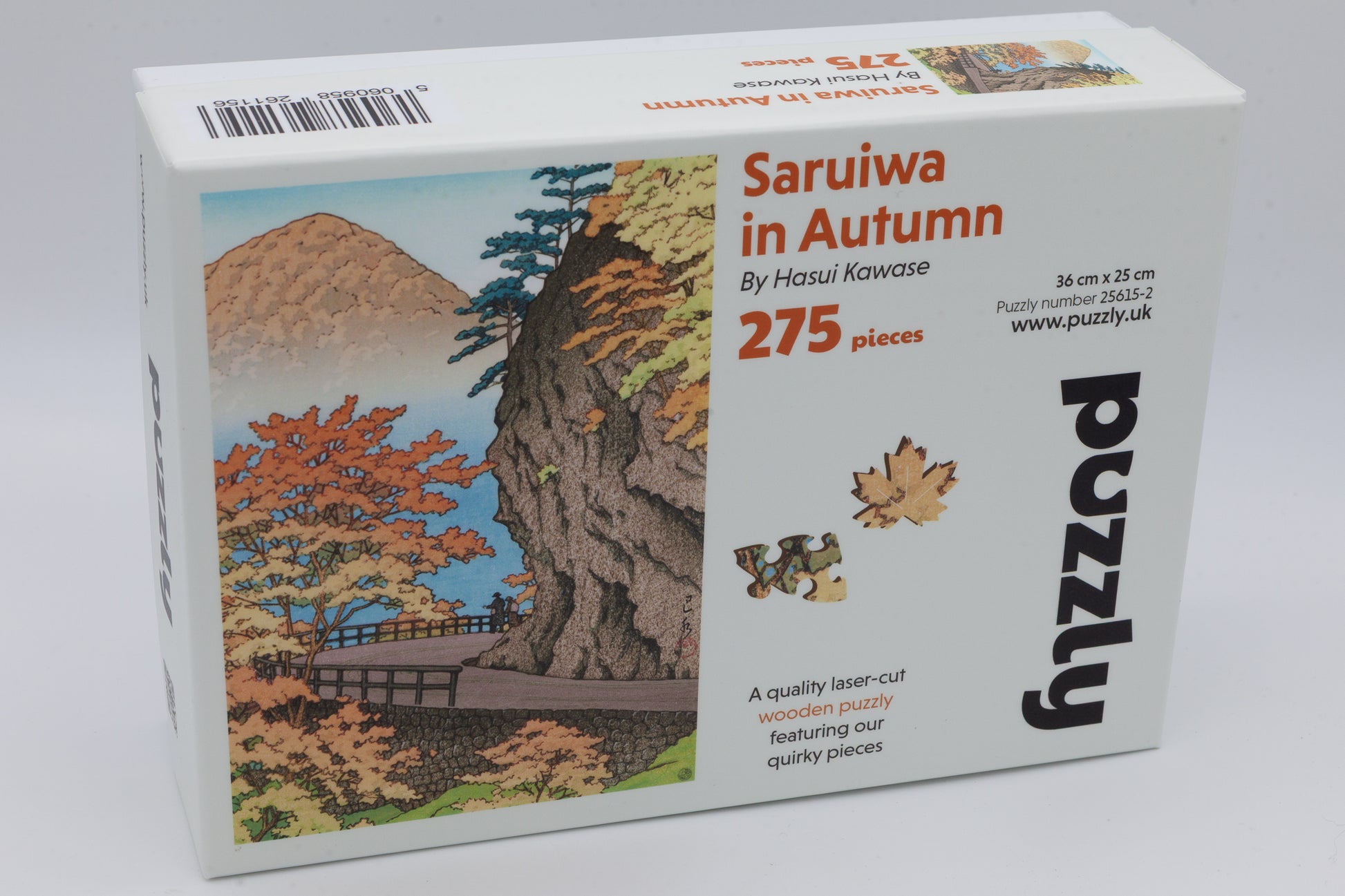 Saruiwa in Autumn Jigsaw Puzzle is a lovely puzzle featuring the artwork from Hasui Kawase.  It has wonderful Japanese themed pieces as well as irregular shaped jigsaw pieces. Made in Britain.