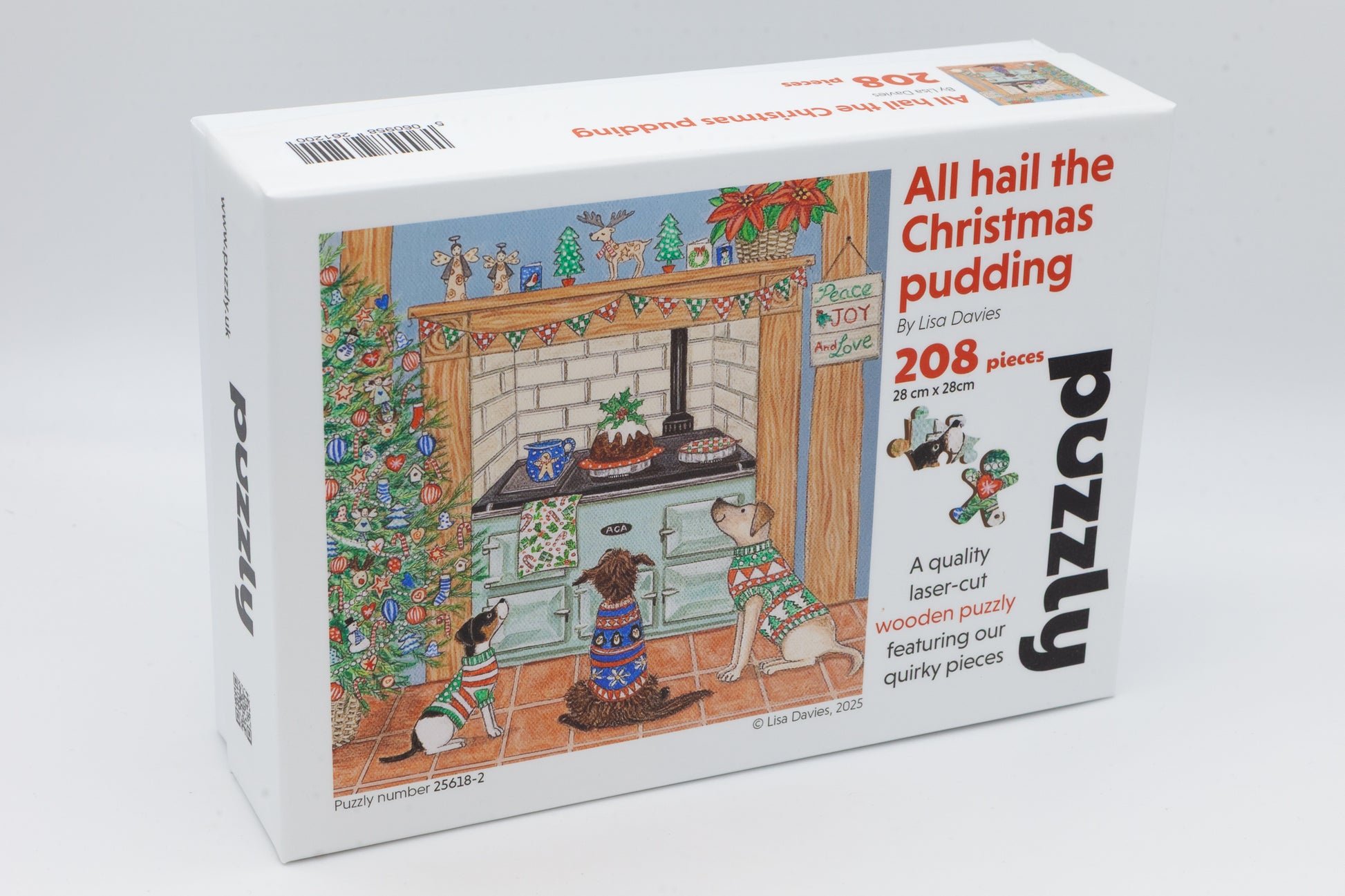 A Christmas wooden jigsaw featuring Lisa Davies 'All Hail the Christmas Puddling'.  A quality wooden jigsaw puzzle by the Puzzly Company.