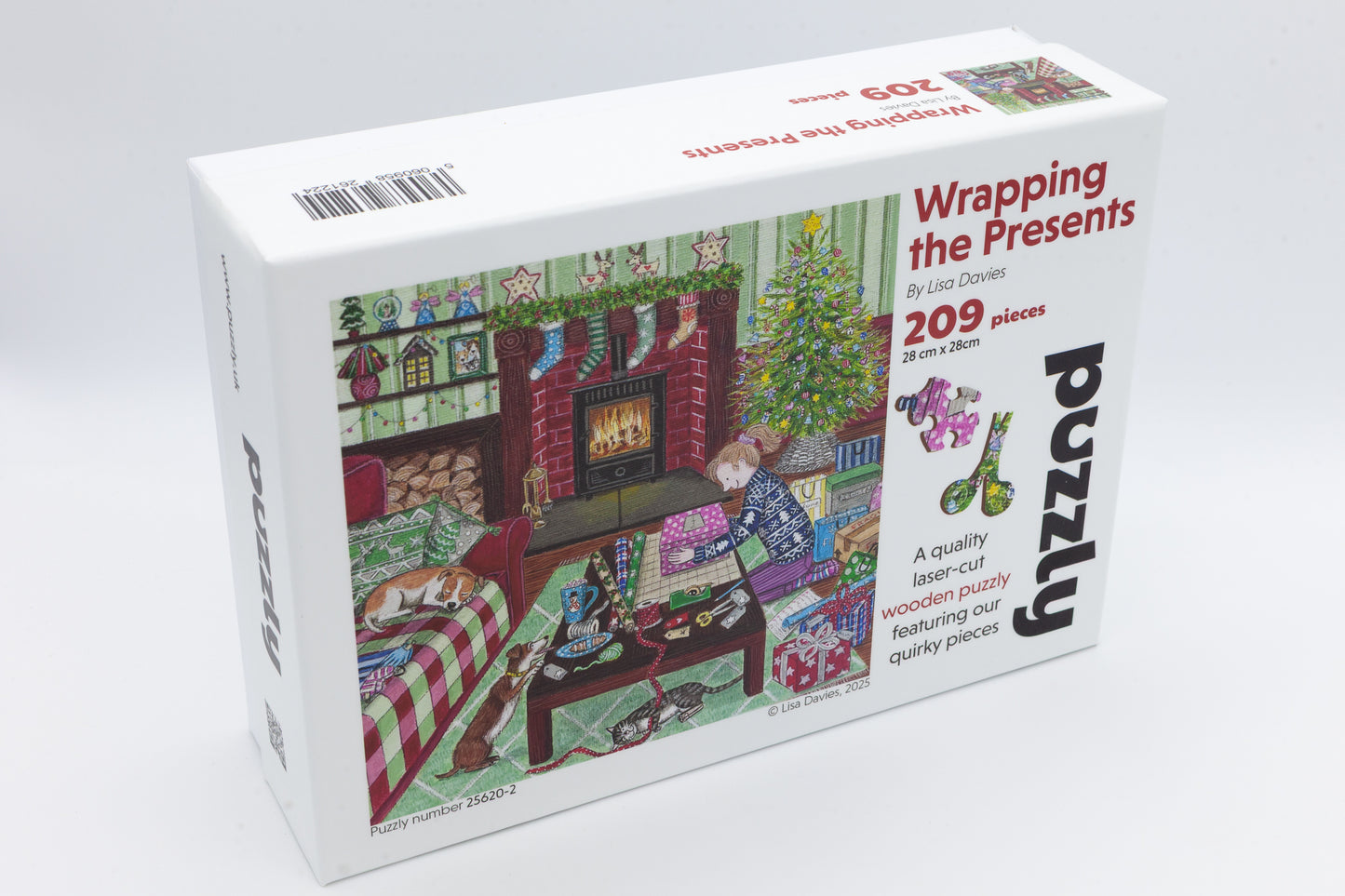 Wrapping the Presents Wooden Jigsaw Puzzle.  Artwork by Lisa Davies.  Full of Christmas themed character pieces.