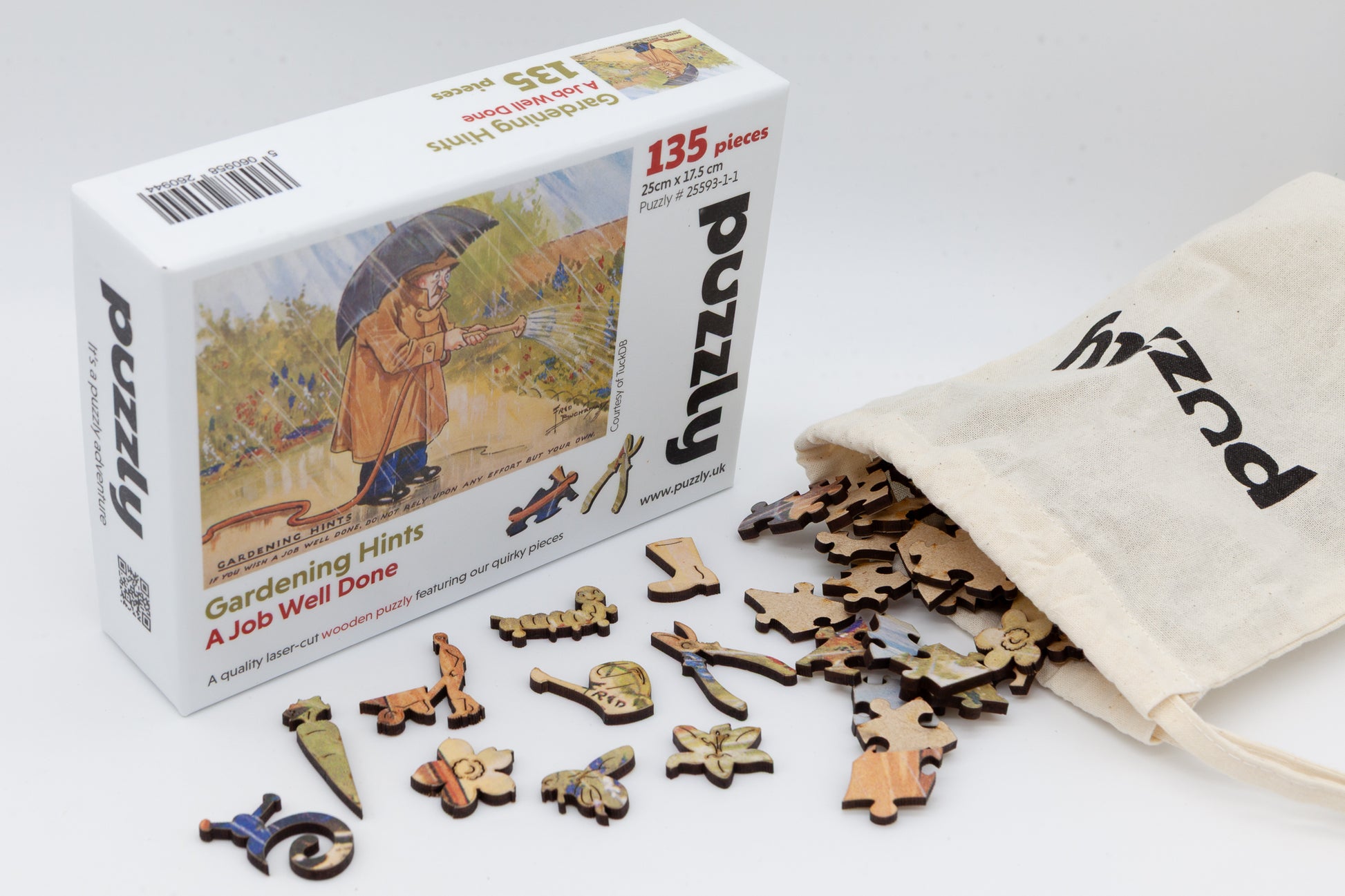 Gardening Hints wooden jigsaw puzzle.  136 pieces.  Vintage style puzzle with themed pieces.