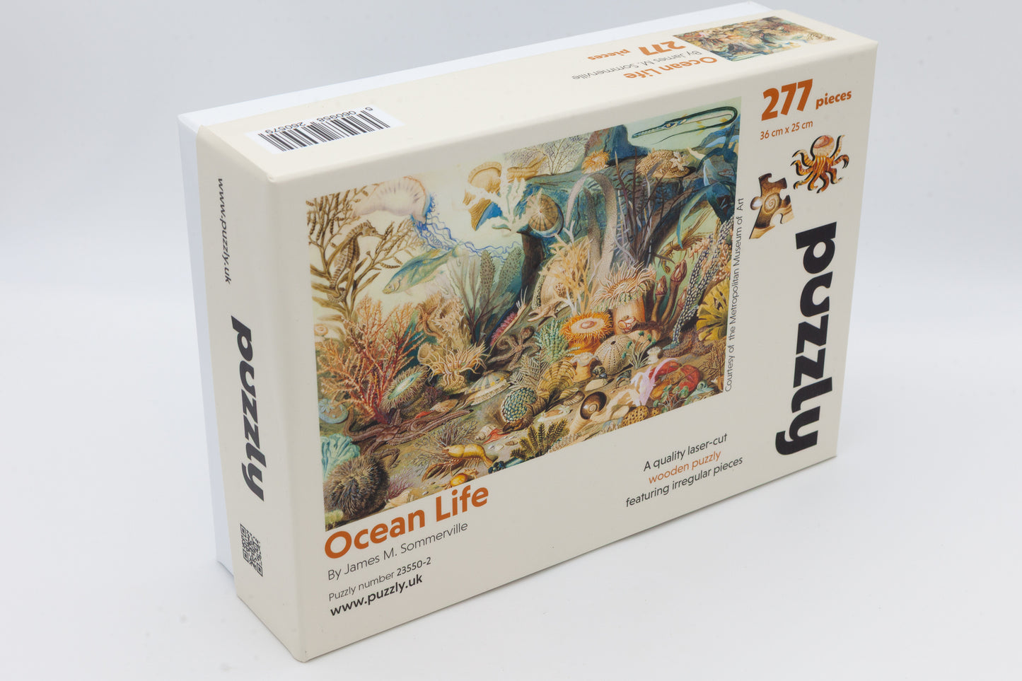 Ocean Life wooden jigsaw puzzle.  277 pieces.  Full of sea creature themed jigsaw pieces.  Crafted in Britain by the Puzzly Company.