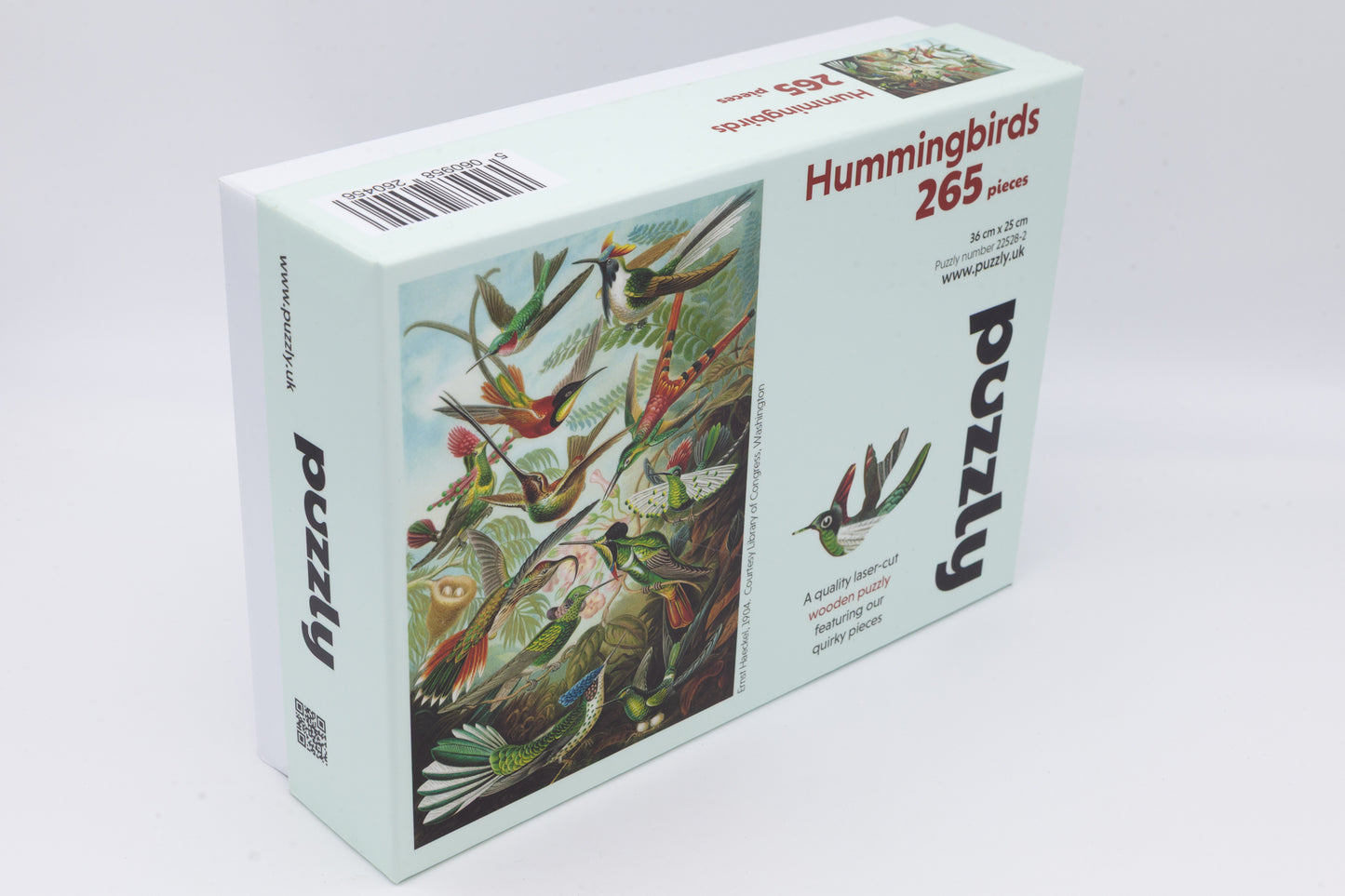 Hummingbirds wooden jigsaw puzzle.  3 sizes to chose from.  Whimsical and irregular shaped pieces.  Made in Britain by The Puzzly Company.