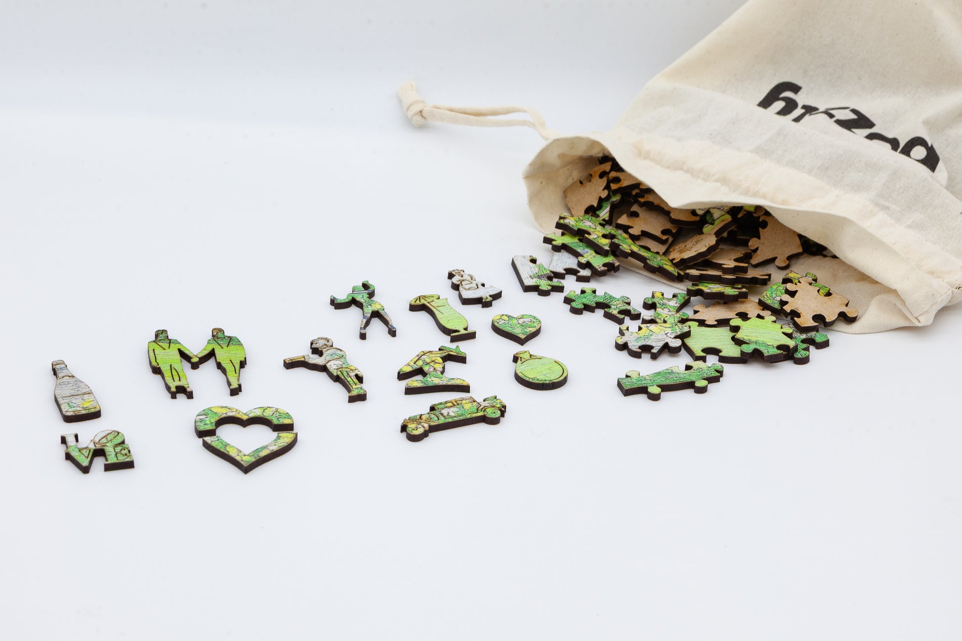 Mr and Mr Wooden Jigsaw puzzle.  A great gift for the groom and groom.  A puzzle full of gay wedding themed jigsaw pieces.  Made in Britain by The Puzzly Company.