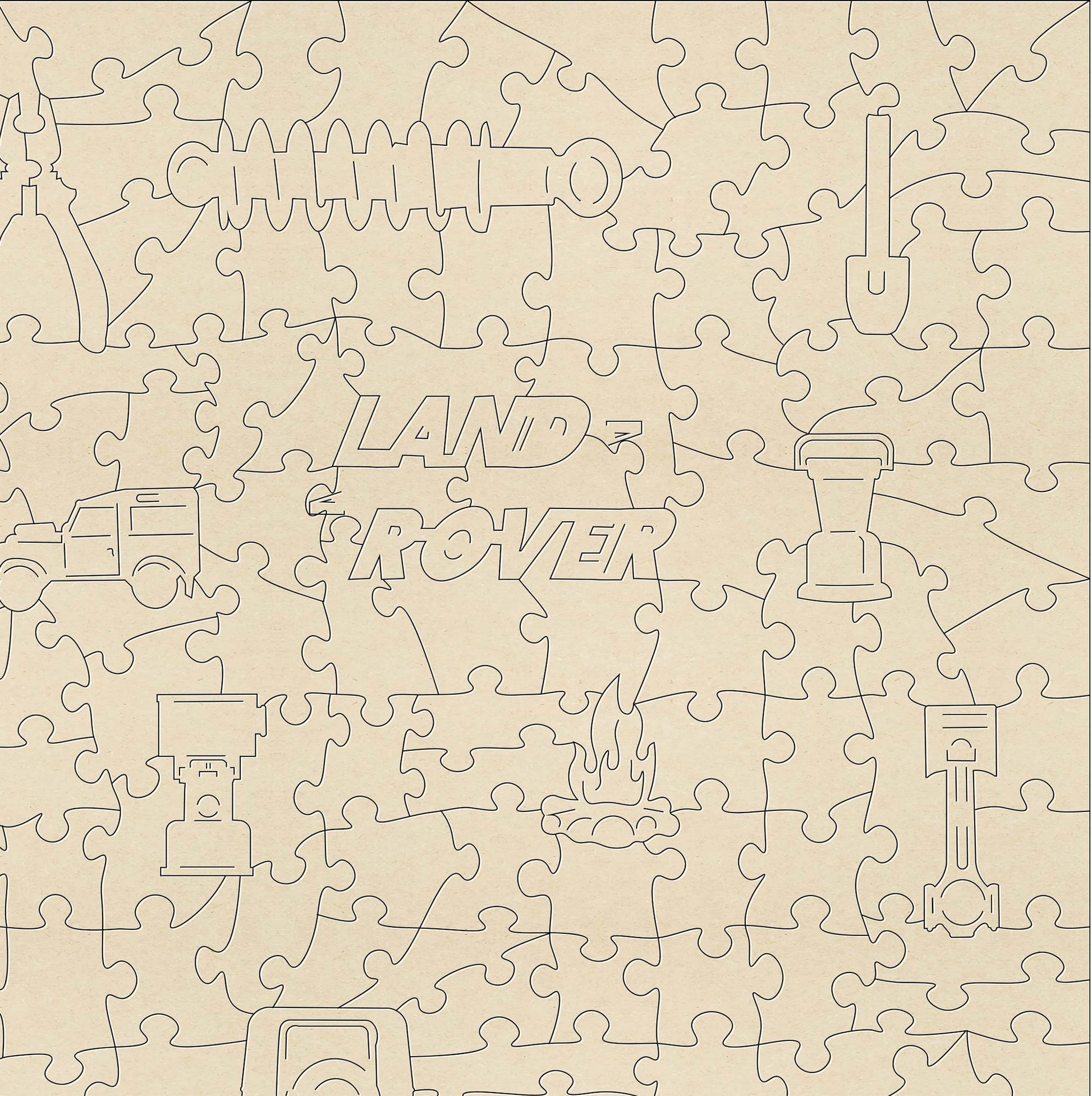 Land Rover Defender Wooden Jigsaw Puzzle - The Camel Trophy Edition. The perfect gift for Land Rover enthusiasts. Comes with 271 or 134 irregular and character pieces.  Designed, cut and packaged in Britain.