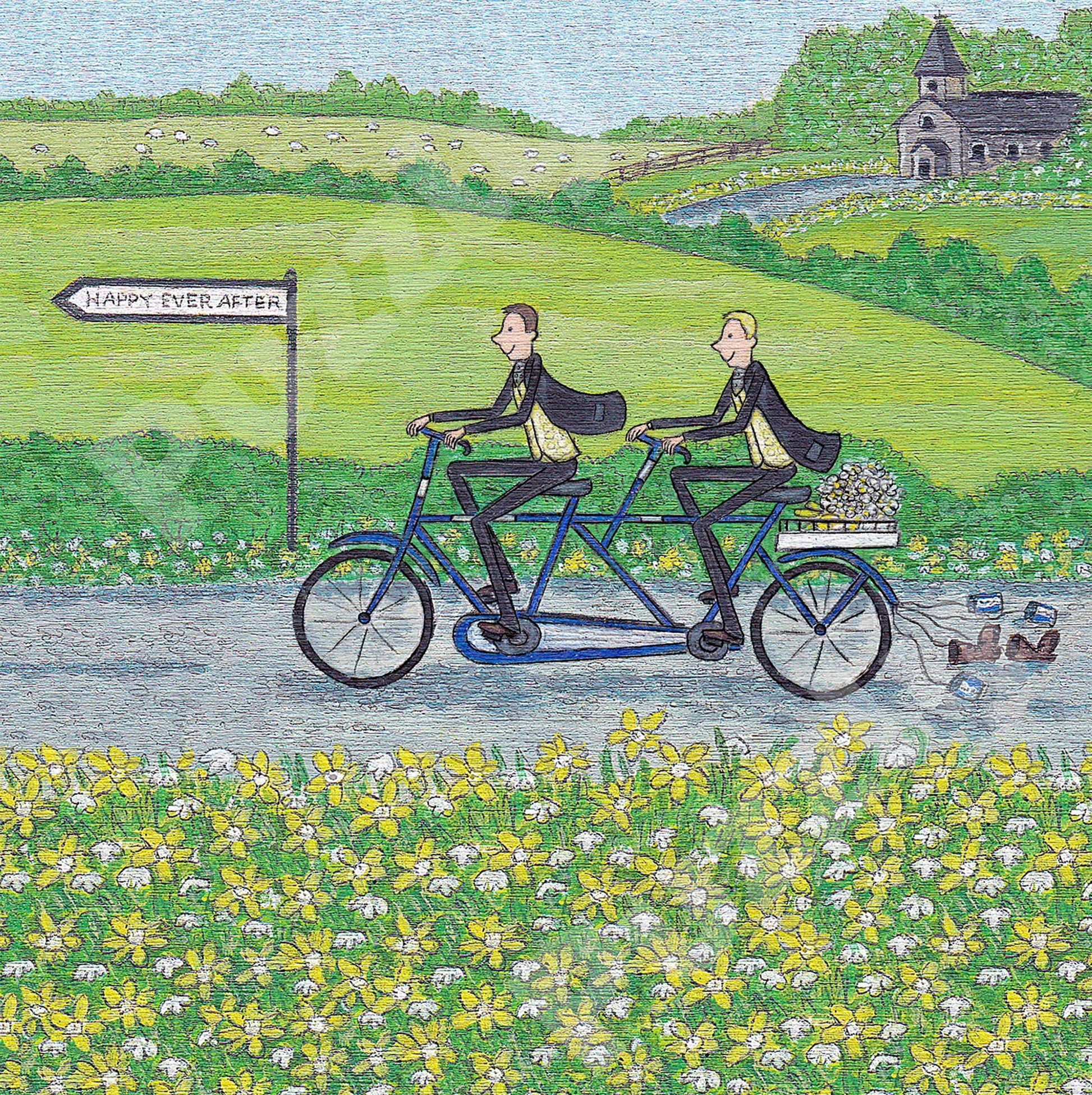 Mr and Mr Wooden Jigsaw puzzle.  A great gift for the groom and groom.  A puzzle full of gay wedding themed jigsaw pieces.  Made in Britain by The Puzzly Company.