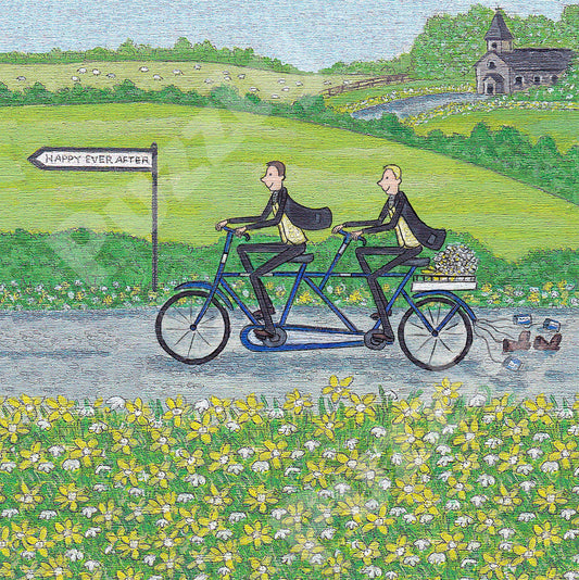 Mr and Mr Wooden Jigsaw puzzle.  A great gift for the groom and groom.  A puzzle full of gay wedding themed jigsaw pieces.  Made in Britain by The Puzzly Company.