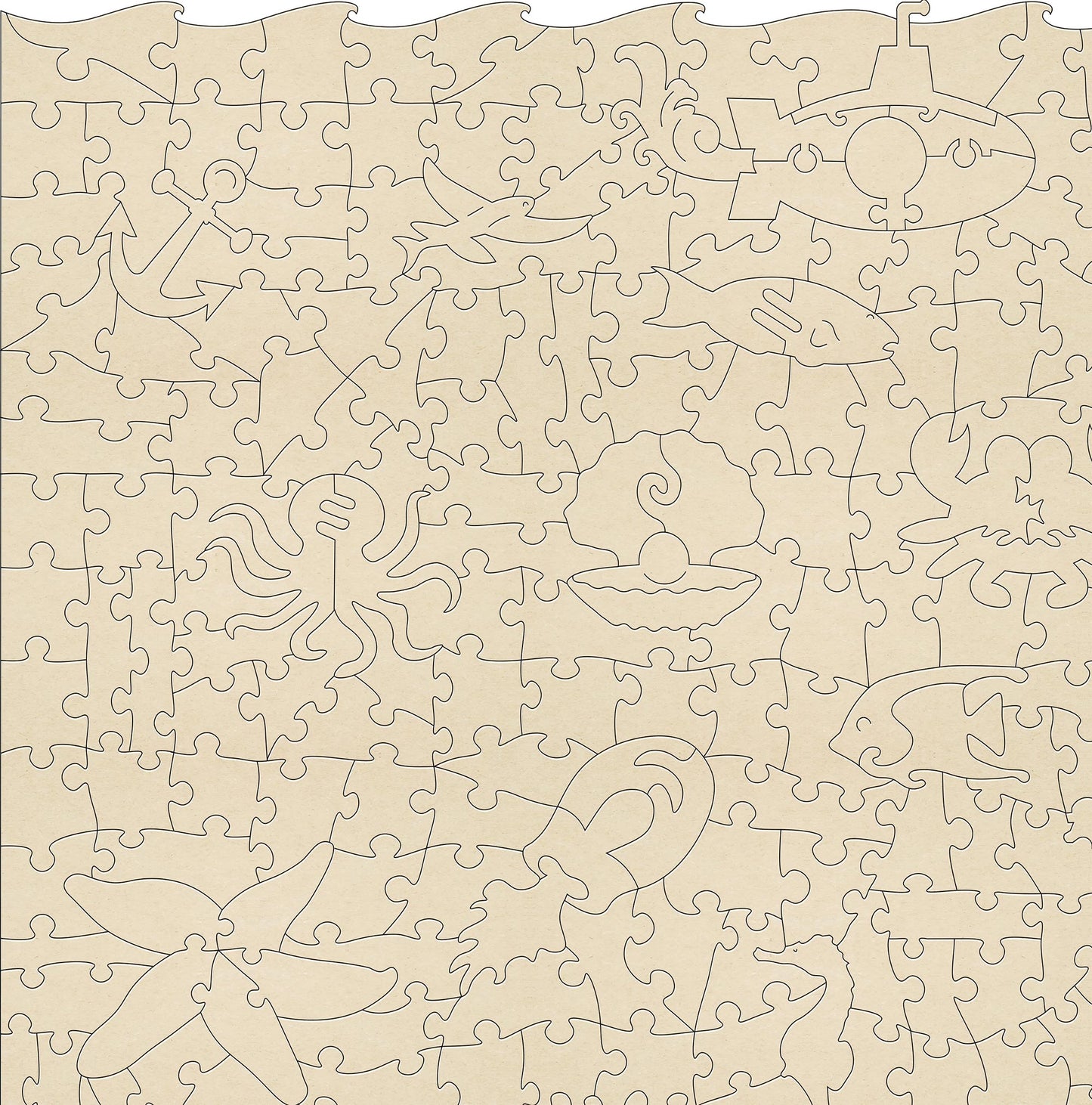 Ocean life wooden jigsaw puzzle 277 pieces sample cut.  