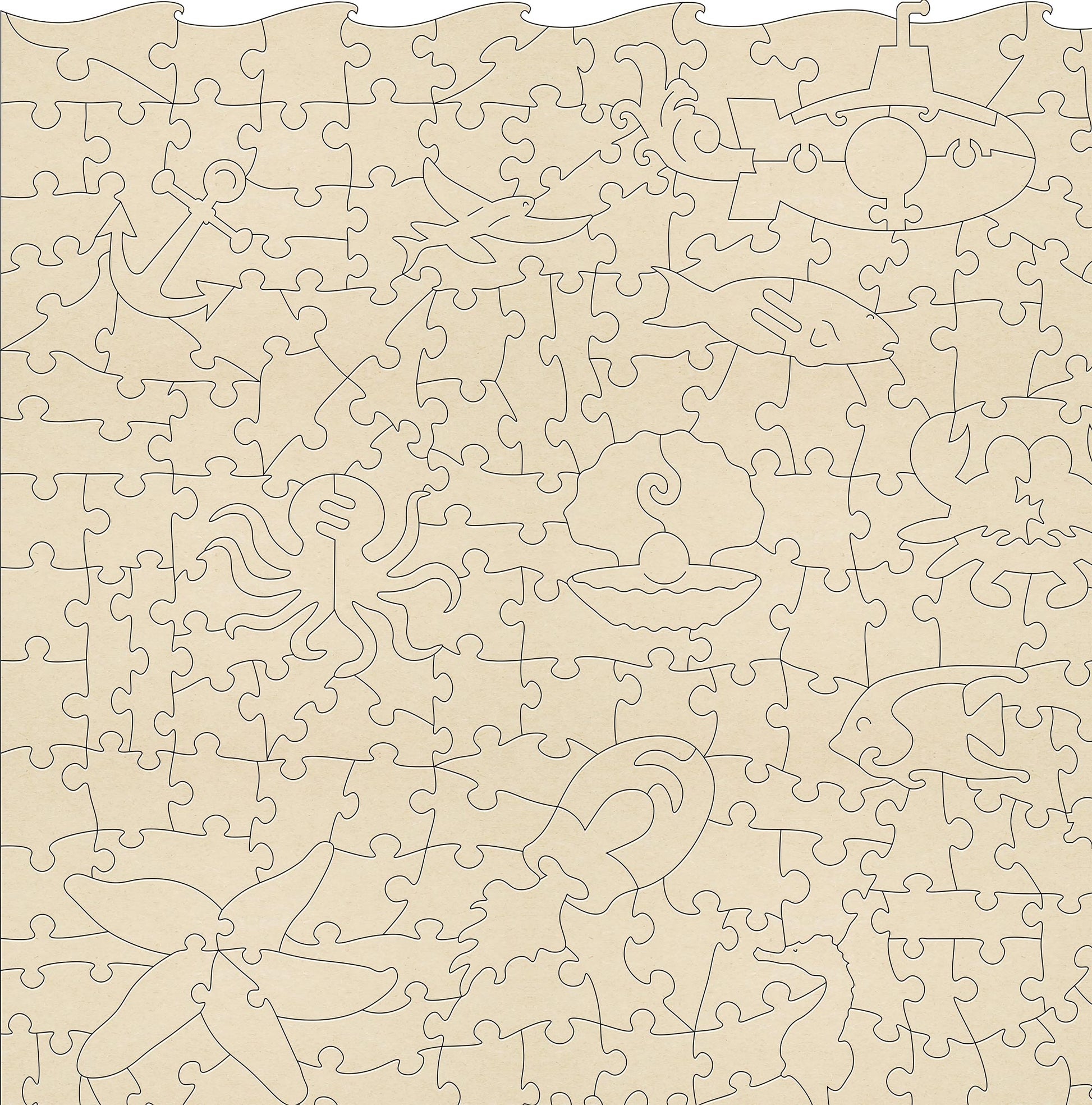 Ocean life wooden jigsaw puzzle 277 pieces sample cut.  