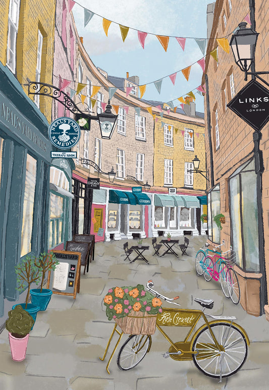 Rose Crescent, Cambridge wooden jigsaw puzzle.  Art work by Erin Franz.  270 pieces.  Made in Britain by The Puzzly Company.