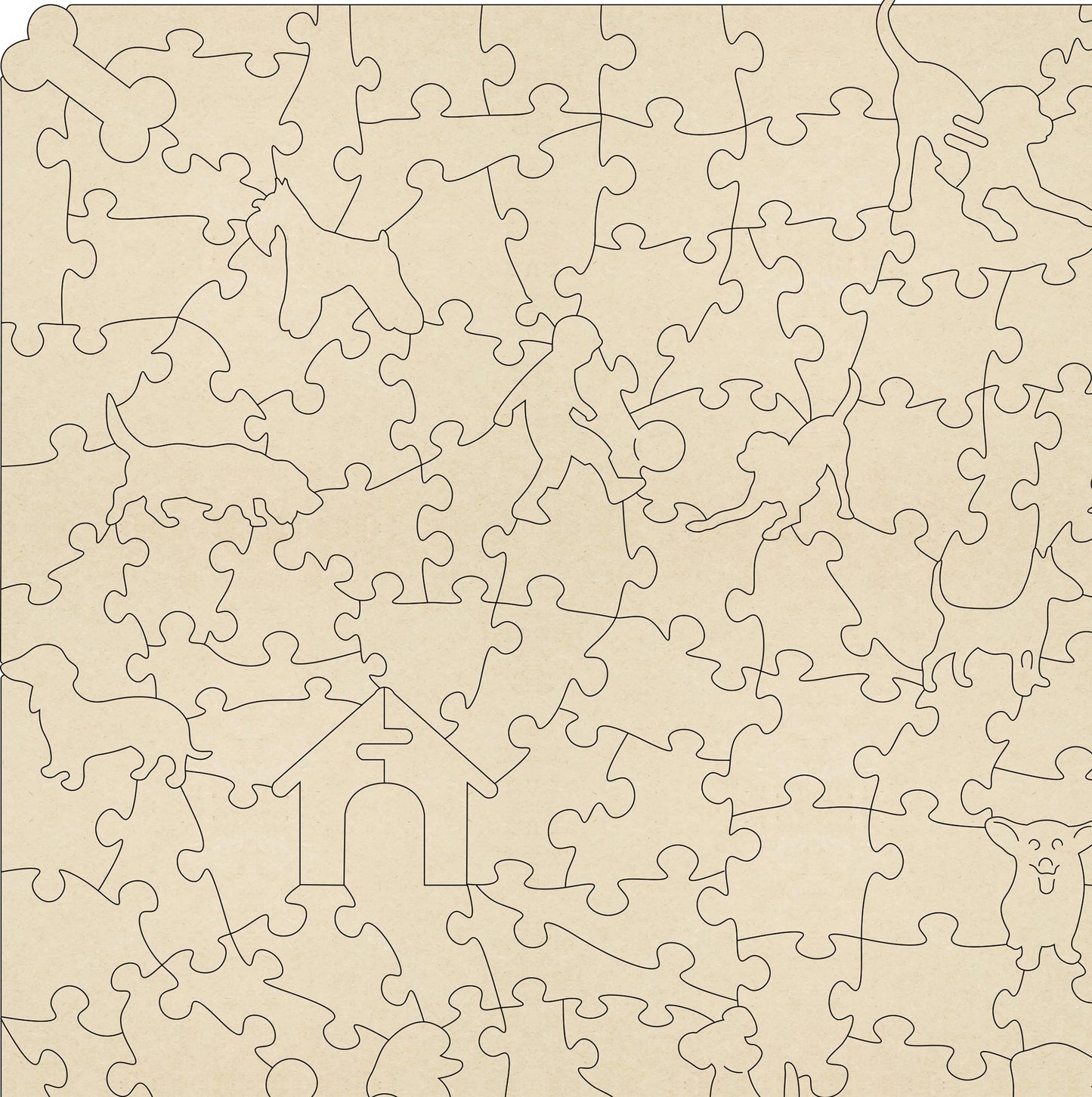Sandy Paws Wooden Jigsaw Puzzle.  Original artwork by Lisa Davies.  210 dog themed and irregular jigsaw pieces.  Made in Britain by The Puzzly Company.