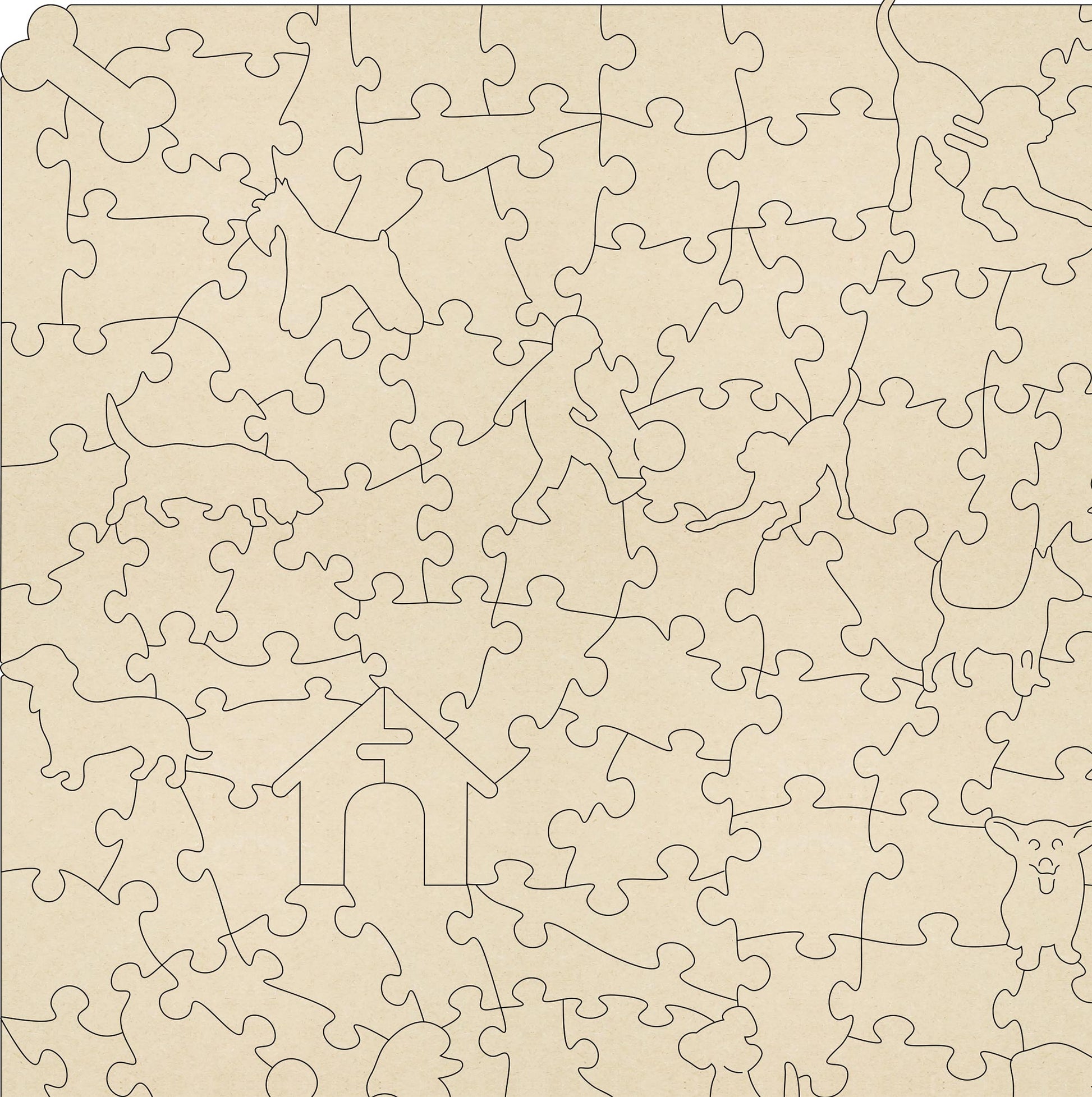 Sandy Paws Wooden Jigsaw Puzzle.  Original artwork by Lisa Davies.  210 dog themed and irregular jigsaw pieces.  Made in Britain by The Puzzly Company.