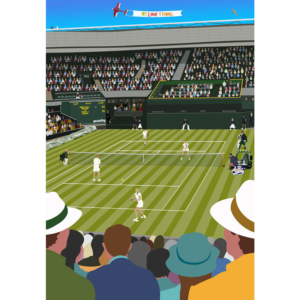 Mixed doubles tennis game wooden puzzle